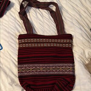 Talara made in Peru. Red and Black Artisanal Shoulder Bag with Woven Patterns